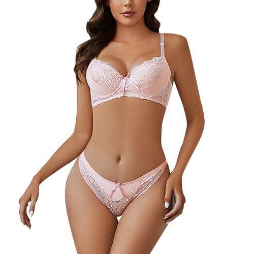 MOONBADI Push-up beha dames kant beha set push-up beugel beha kant lingerie beha en slip set Maximizer push-up beha, roze, 90B