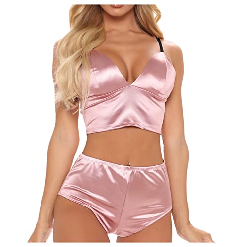 JRFT Sexy lingerie set sexy beha en broek set lingerie dames sexy ondergoed set verleidelijke V-hals babydoll ondergoed beha lingerie sexy lingerie set, roze, M