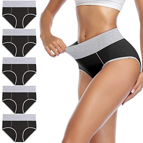 wirarpa Onderbroek voor Dames, Slip met Hoge Taille, Katoen, Onderbroeken, 5-pack, zwart, 4XL