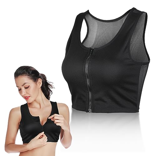 wlertcop Borstband ritssluiting dames bindmiddel transgender FTM Zip Up ademende halve borst bindmiddel borstband sportbeha met sluiting aan de voorkant cosplay body shaper korsetten vest trans bindmiddel voor