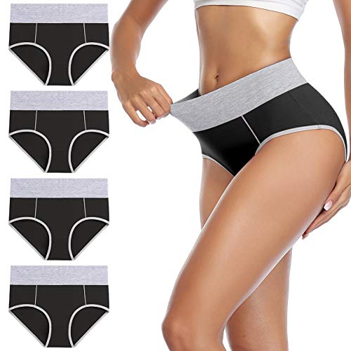 wirarpa Onderbroek voor Dames, Slip met Hoge Taille, Katoen, Onderbroeken, Zwart-4 Pack, L