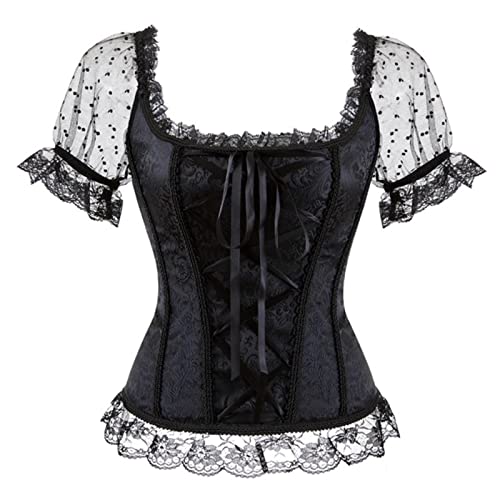 PIYAX Steampunk Corset Bustier Gothic Corselet Sexy Korte Mouwen Lace Up Bustiers Wit voor Feest Bruiloft