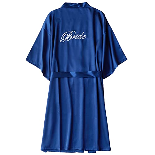 XiinxiGo Nachtkleding Zijde Imitatie Badjas Korte Hemdje Pyjama Badjas Badjas Dames Kimono Nachtkleding voor Bruid, Bruid Navy 1, L