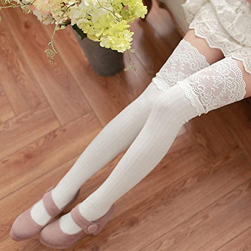 TONZN Kousen Sexy Dames Sokken Kousen Warm Dij Hoog Over De Knie Sokken Lange Kousen Panty Kleding (One Size) (Wit One Size)