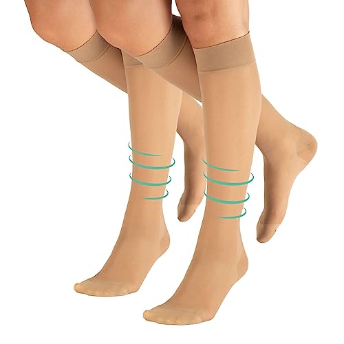 CALZITALY Pack 1/2 compressiekousen met gegradueerde compressie, elastisch, vormvast en gegradueerd, 140 denier – 15 – 21 mm / Hg   Made in Italy, 2 paar beige, S/M