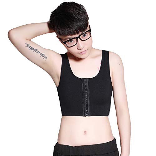 BaronHong Middle Zip Up elastische borstband korset kort tank top voor tomboy trans lesbiennes, zwart, XXL