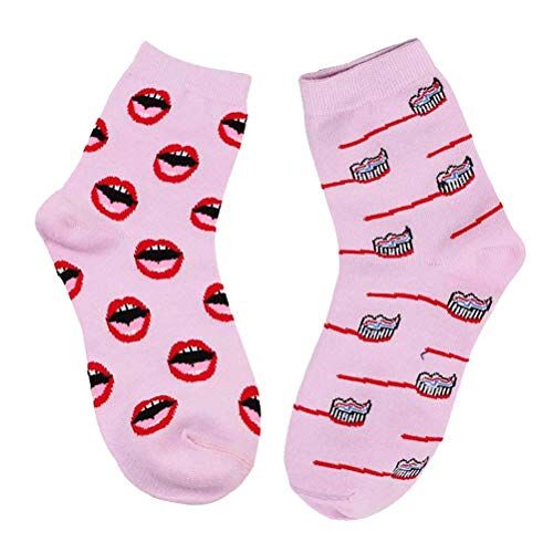 BESTOYARD Winter Herfst Hoge sokken in buis sokken katoen tanden en tandenborstel vrouwen mannen sokken (roze)