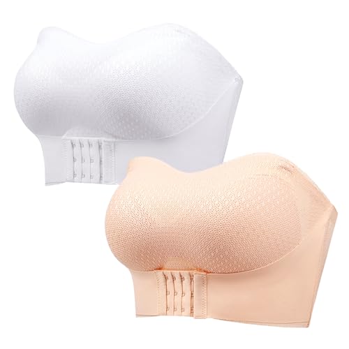 MOONBADI Strapless BH Push Up Voorsluiting BH Dames Strapless BH Diep V-hals Push-up BH Zonder Beugel BH Strapless, wit + lichtgeel, 75C