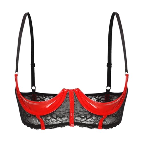 GRRKDFQ Kostuums & Cosplay Voor Volwassenen Erotische Lingerie Kanten Bh Open Bh, Rood, S