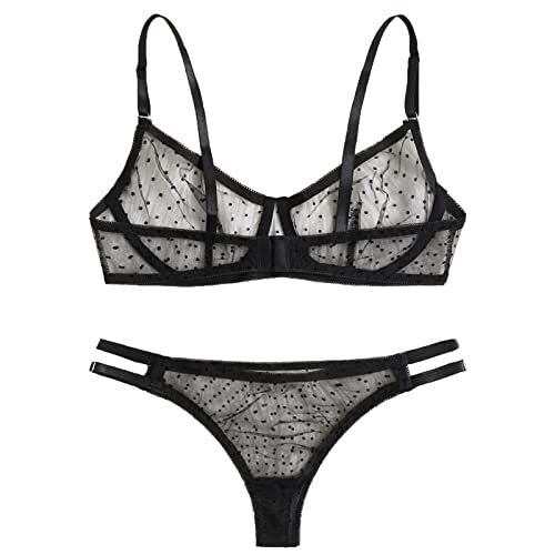 Générique 2024 AI Dobby Mesh Underwire Lingerie Set Vrouwen 2PC Underwire Lingerie Set Tweedelige Ondergoed Lingerie Ondergoed Ondergoed Stalen Mesh Nachtkleding Sexy Lingerie Hot String, De zwarte, XL