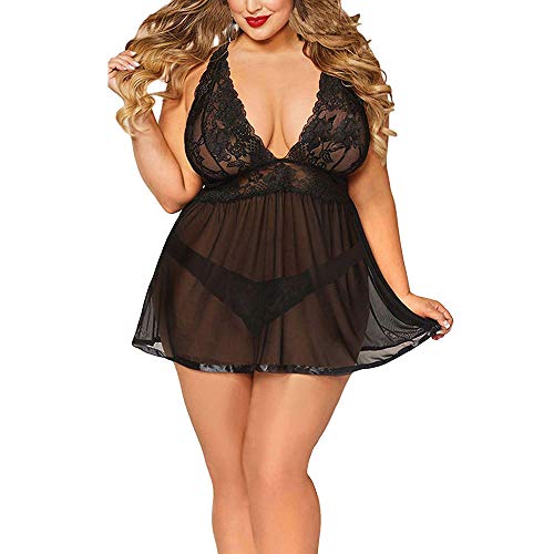 QNCNWI Erotische lingeriesets dames Plus Size Vrouwen Sexy Lingerie Diepe V Zien Door Kanten Beha Nachtkleding Rok Verleiding Porno Dames Erotisch-Black_5XL