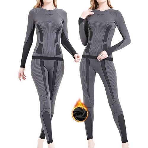 NOOYME Thermo-ondergoed voor dames, functioneel ondergoed voor dames, warm en ademend, functioneel ondergoed, dames thermo-ondergoed, dames ski-ondergoed, warm_grijs, XXL