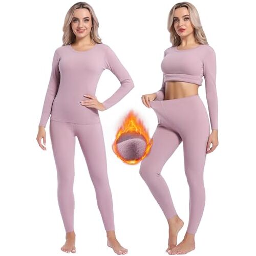 INNERSY Thermo ondergoed voor dames, set met een boven- en onderstuk, winterondergoed, ski-ondergoed, warme thermische ondergoedset, lila, XL