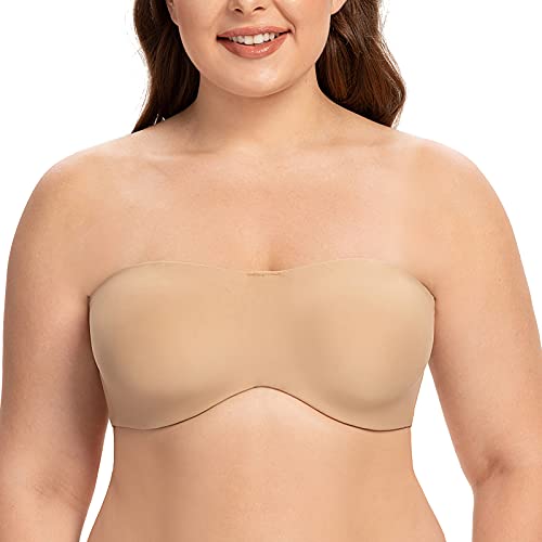 CASOLACE Dames naadloze bandeau minimizer strapless bh's voor grote bustes met beugels Beige 75C