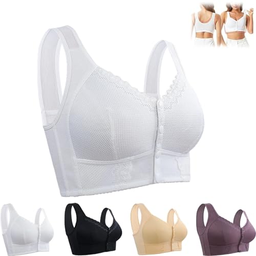 OTEB Luvisystore BH, elastische, ademende bh met voorsluiting for senioren, Moona BH for senioren, push-up bh for dames (Color : White, Size : 58/135)