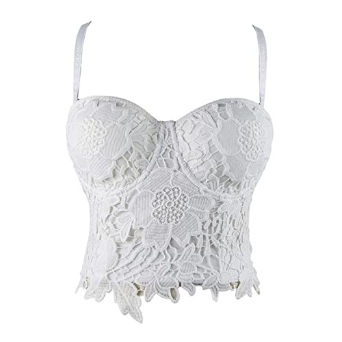 COOKOE Gotische lingerie Wit Kant Korset Sexy Push Up Bras Bustiers Tops Gothic Korsetten Bloemen Wit Kant Lingerie Plus Size Bustier