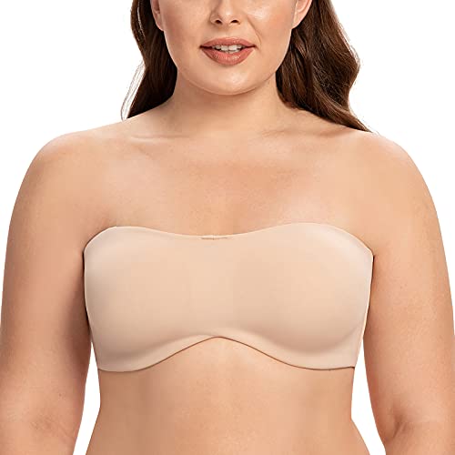 CASOLACE Dames naadloze bandeau minimizer strapless bh's voor grote bustes met beugels Licht beige 95F