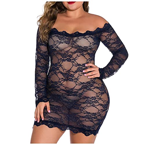 KSDFIUHAG Erotische Kleding Bodysuits Vrouw Plus Maat Lingerie Sexy Off-Shoulder Nachtkleding Dames Nachtkleding Kant Borduurwerk,A,L