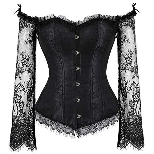 Kelvry Vrouwen Sexy Baskische Off-Shoulder Lace up Boned Bustier Overbuste Korset Tops met Lange Mouw