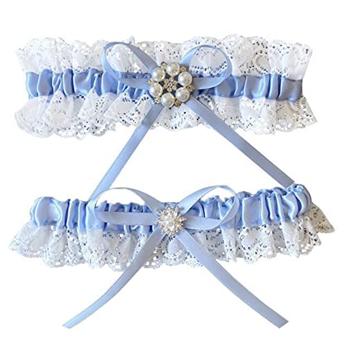 WnlahuWA 2 Stuks Blauwe Bruids Kousenband, Elastische Bruids Kant Kousenband, Blauw Wit Kousenband, Bruids Bruiloft Kousenband, Voor Bruiloft Bruid Cadeau Wedding Garters Blauw, Wit