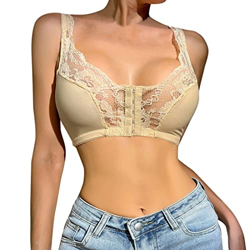 CreoQIJI Damesbustiers S 6XL Plus Size Sexy BH met Voorsluiting voor Vrouwen Lingerie Draadloze Dames BHS En Bustier, beige, XL