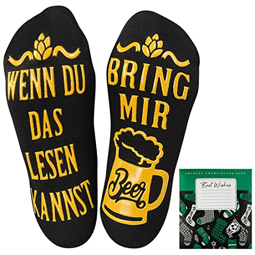 UMIPUBO Biersokken grappige sokken WENN DU DAS LESEN KANNST BRING MIR BEER Fun sokken wintersokken enkelsokken grappig verjaardagscadeau voor mannen, A-zwart-Duits, One size