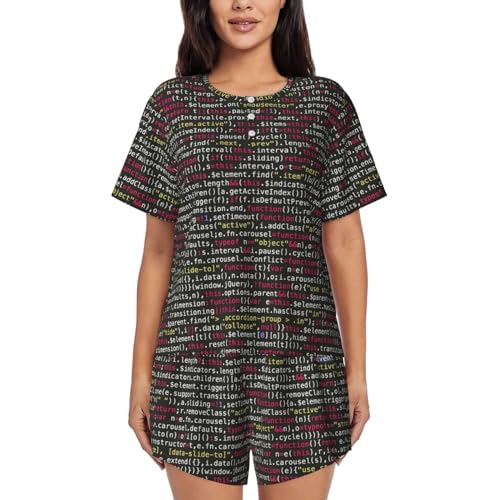 DUORHEV Programmeur Programmering Code Print Vrouwen Korte Mouwen Pyjama Geschikt Voor Vrijetijdskleding, Thuiskleding, Programmeur Programmeercode, XXL