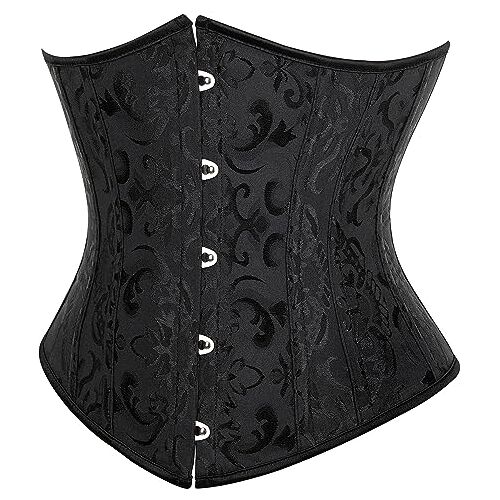 SZIVYSHI Korset Dames onderborst satijn Lace Up Waist Cincher Corsage Top Shaper Bustier, Jacquard Zwart,3XL