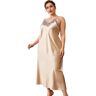 FJZFXKZL Nachtkleding Dames Kant Zijde Satijn Nachtjurk Plus Size Nachthemd Slip Nachtkleding V-hals Nachtjapon Sexy Nachtkleding (Color : Champagne, Size : 4XL)