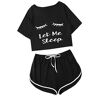 DIDK Korte pyjama voor dames, met cartoonpatroon, top en short, tweedelig, slaapkleding, zomerhuispak, A-zwart #418, XL