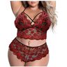 JRFT Lingerie dames sexy ondergoed lingerie voor mollige dames prikkelend ondergoed lingerie sexy mollige lingerie allure grote maten kant kant kant lingerie body sexy diepe V-hals lingerie, rood, 3XL