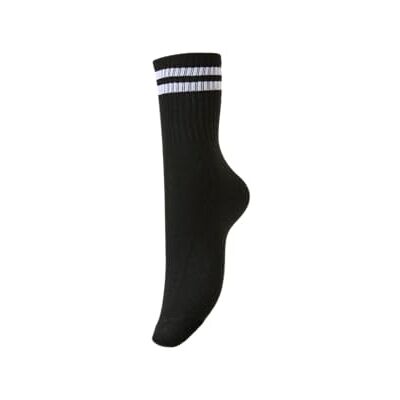 PIECES Pccally Noos sokken voor dames, Zwart/Stripes: helder wit, Eén Maat PIECES Pccally Noos sokken voor dames, Zwart/Stripes: helder wit, Eén Maat