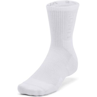 UNDER ARMOUR Unisex 3-Maker 3 stuks Mid-Crew, ademende sportsokken met middenvoetsteun, halfhoge sneldrogende sokken met bekleding voor heren en dames, wit/mod grijs, LG UNDER ARMOUR Unisex 3-Maker 3 stuks Mid-Crew, ademende sportsokken met middenvoetsteun, halfhoge sneldrogende sokken met bekleding voor heren en dames, wit/mod grijs, LG