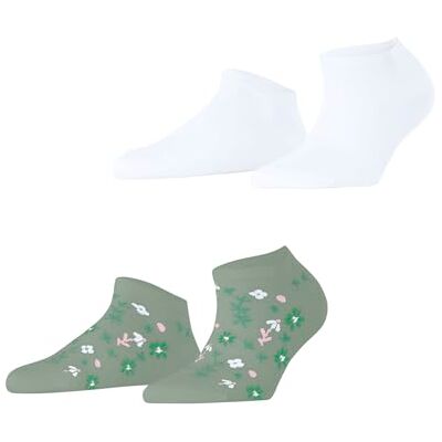 ESPRIT Dames Korte sokken Spring Flowers Multipack W Sn katoen kort gedessineerd 2 paar, Veelkleurig White Green 0080, 35-38 ESPRIT Dames Korte sokken Spring Flowers Multipack W Sn katoen kort gedessineerd 2 paar, Veelkleurig White Green 0080, 35-38