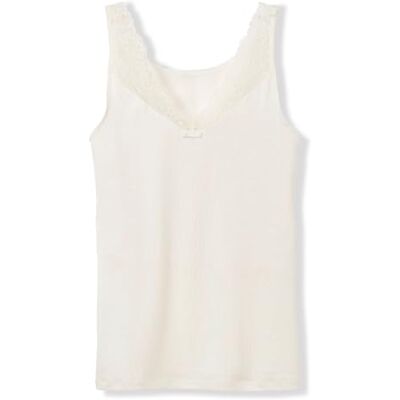 CALIDA Sensual Secrets Tanktop voor dames, borstgedeelte in V-vorm met semitransparante kant, Albast crème, 36-38 CALIDA Sensual Secrets Tanktop voor dames, borstgedeelte in V-vorm met semitransparante kant, Albast crème, 36-38