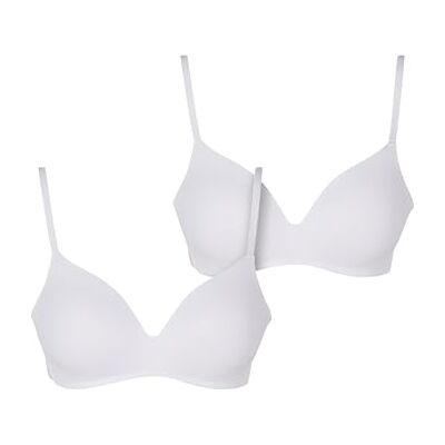 Urban Classics Basic Padded Bra Damesbeha, 2-pack, gevoerde beha met verstelbare bandjes, naadloos, verpakking van 2 stuks, wit en wit, 85B Urban Classics Basic Padded Bra Damesbeha, 2-pack, gevoerde beha met verstelbare bandjes, naadloos, verpakking van 2 stuks, wit en wit, 85B