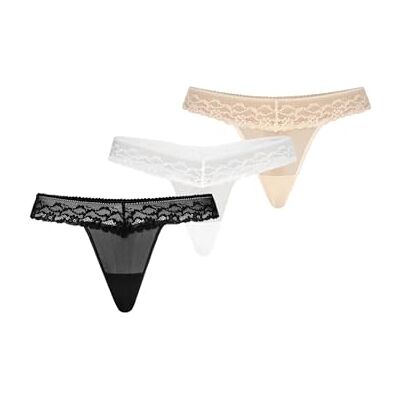 Teyli Damessstring van mesh met kant, verpakking van 3 stuks, multicolor, L Teyli Damessstring van mesh met kant, verpakking van 3 stuks, multicolor, L
