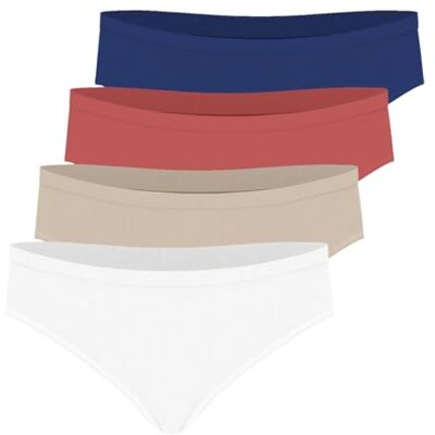 Athena Ecopack Basic, set van 4 damesslips, lingerie, wit/huid/koraal/blauw, XL Athena Ecopack Basic, set van 4 damesslips, lingerie, wit/huid/koraal/blauw, XL