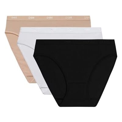 DIM Les Pockets Eco Comfortabele katoenen damesslip, 3 stuks, wit/huid/zwart, XXL DIM Les Pockets Eco Comfortabele katoenen damesslip, 3 stuks, wit/huid/zwart, XXL