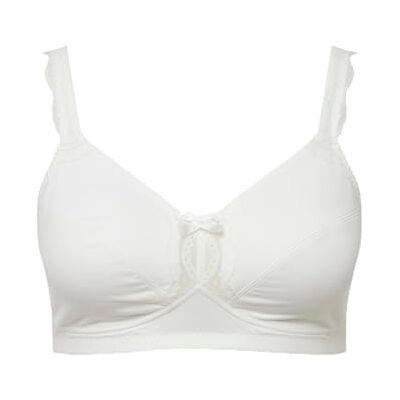 Ulla Popken , dames, grote maten, soft-beha, draadloos, katoen en kant, wit, 100C Ulla Popken , dames, grote maten, soft-beha, draadloos, katoen en kant, wit, 100C
