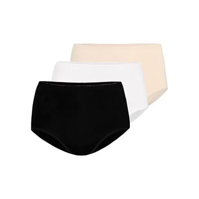 Teyli 3-pack damesslips met hoge taille, katoen, volledig comfortabel, ademend, rekbaar, set van 3 Classico , zwart wit beige, 40 Teyli 3-pack damesslips met hoge taille, katoen, volledig comfortabel, ademend, rekbaar, set van 3 Classico , zwart wit beige, 40