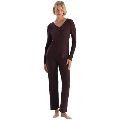 Dagi Damson Damson pyjama met V-hals, buttoned pyjama, 2XL, Damson, XXL Dagi Damson Damson pyjama met V-hals, buttoned pyjama, 2XL, Damson, XXL