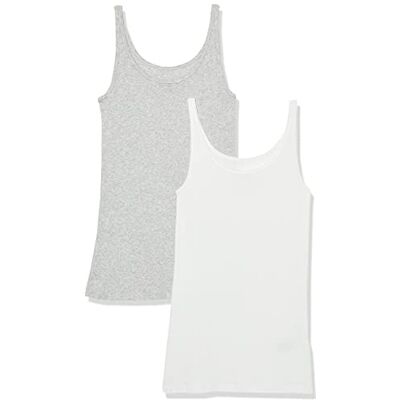 Amazon Essentials Tanktop voor dames, slim fit, dunne bandjes, 2 stuks, lichtgrijs heide/wit, X-Large Amazon Essentials Tanktop voor dames, slim fit, dunne bandjes, 2 stuks, lichtgrijs heide/wit, X-Large