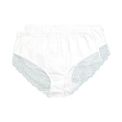 Ulla Popken , Dames, grote maten, 2-delig, midi-slip, katoen en kant, wit, 46-48 Ulla Popken , Dames, grote maten, 2-delig, midi-slip, katoen en kant, wit, 46-48