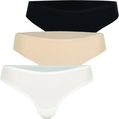 Athena Micro, set van 3 tanga's, dameslingerie, wit/huid-zwart, L Athena Micro, set van 3 tanga's, dameslingerie, wit/huid-zwart, L