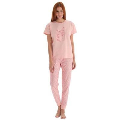 Dagi Dames Cotton Pyjama Set, Salmon, 2XL, roze (salmon), XXL Dagi Dames Cotton Pyjama Set, Salmon, 2XL, roze (salmon), XXL