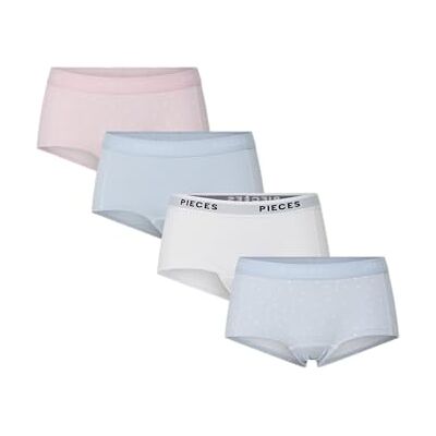 PIECES PCLOGO Lady 4 Pack AOP/Solid NOS BC, Roseate Spoonbill/Pack: 4 Pack Dot/Dot/White/Cashmere Blue, S PIECES PCLOGO Lady 4 Pack AOP/Solid NOS BC, Roseate Spoonbill/Pack: 4 Pack Dot/Dot/White/Cashmere Blue, S