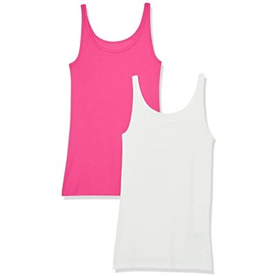 Amazon Essentials Tanktop voor dames, slimfit, dunne bandjes, 2 stuks, donkerroze/wit, XX-Large Amazon Essentials Tanktop voor dames, slimfit, dunne bandjes, 2 stuks, donkerroze/wit, XX-Large