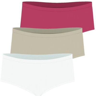 Athena Ecopack, set van 3 boxershorts, dameslingerie, wit/huid-koraal, M Athena Ecopack, set van 3 boxershorts, dameslingerie, wit/huid-koraal, M