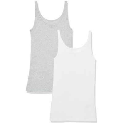 Amazon Essentials Tanktop voor dames, slim fit, dunne bandjes, 2 stuks, lichtgrijs heide/wit, medium Amazon Essentials Tanktop voor dames, slim fit, dunne bandjes, 2 stuks, lichtgrijs heide/wit, medium
